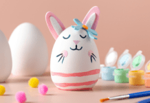 Easter egg painted like bunny