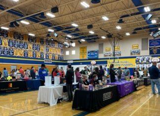 College fair in a high school gym